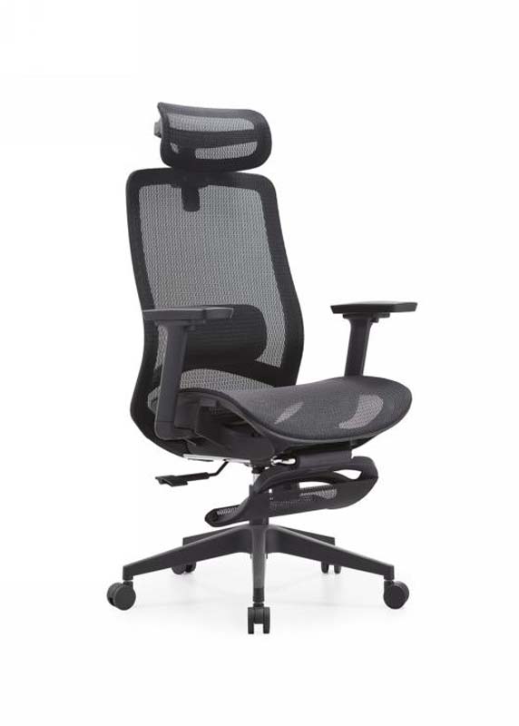 Black Mesh Ergonomic Office Chair with Headrest and Retractable Footrest ERMESH-FT-BLK-01