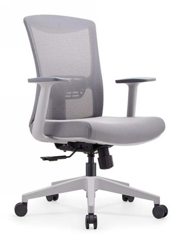 Mid-Back Grey Mesh Swivel Task Chair with Fixed Arms and Five-Star Base TSK-MB-GRY-MESH-FA5