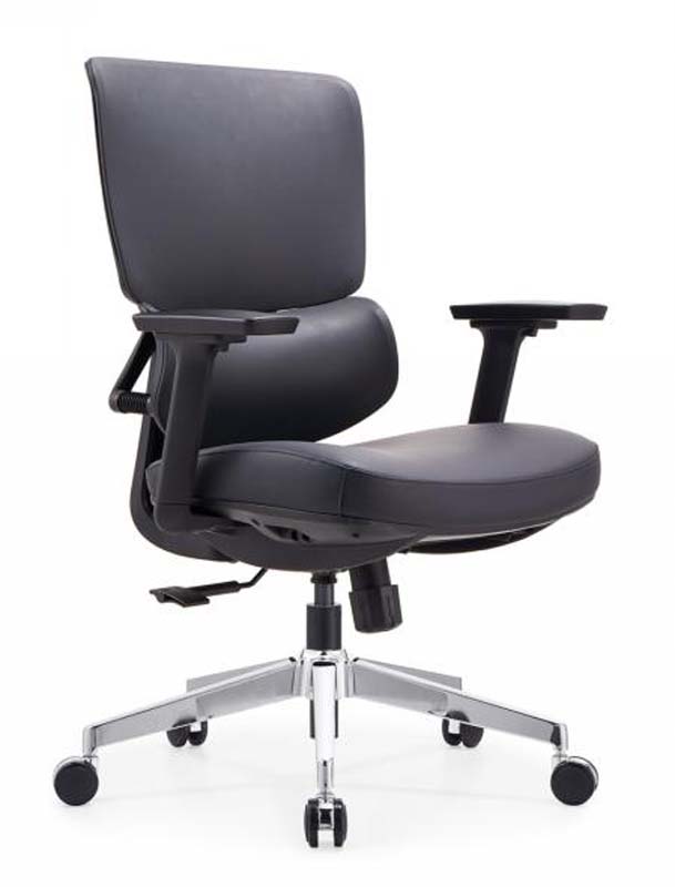 Black Leather Mid-Back Ergonomic Task Chair with Adjustable Arms and Chrome Base OC-MB-PU-ARM-CH5