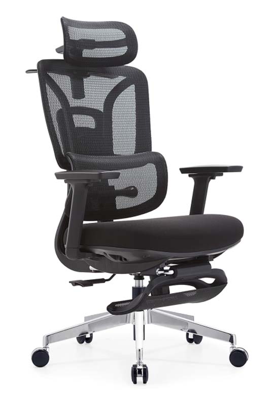 Black Mesh Ergonomic Office Chair with Headrest and Sliding Footrest ERG-MESH-FT-BLK-01
