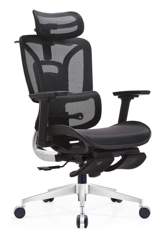 Black Mesh Ergonomic Office Chair with Headrest and Sliding Footrest EMH-MESH-FT-01