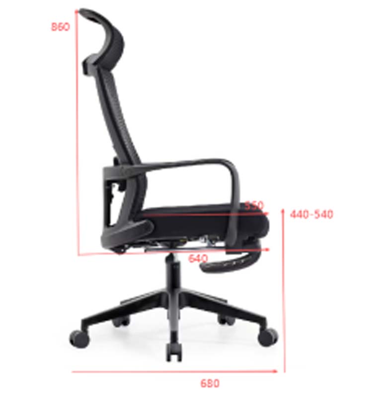 Black High-Back Mesh Ergonomic Swivel Office Chair with Curved Headrest and Fixed Loop Arms OC-HBM-1360-680-1160
