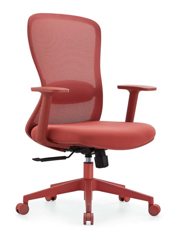 Mid-Back Mesh Swivel Office Chair with Fixed T-Armrests OC-MESH-TARM-RED