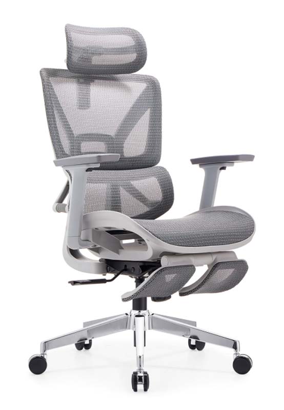 Gray Mesh Ergonomic Reclining Office Chair with Headrest and Extending Footrest ERG-MESH-FT-GRY-01
