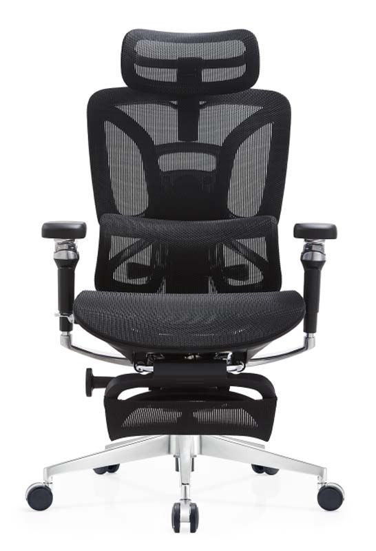Black Mesh Ergonomic Executive Office Chair with Headrest and Retractable Footrest EMH-FT-700-BLK