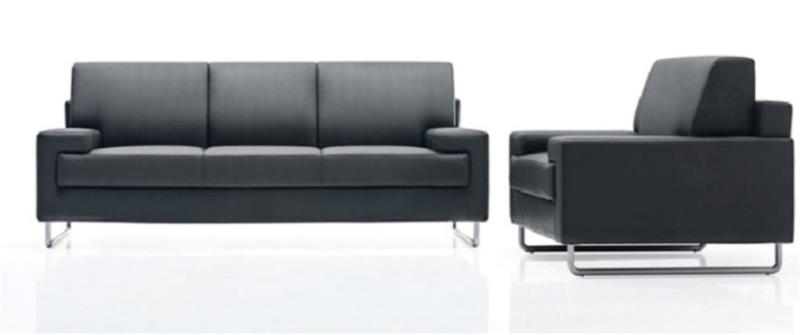 Black Upholstered Three-Seat Sofa with Matching Armchair SOF-BLK-3S-AC-SLED