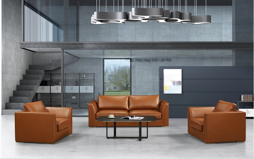 Caramel Brown Leather Sofa Set with Two Armchairs and Coffee Table SOF-3PC-CARAMEL-LTHR-01