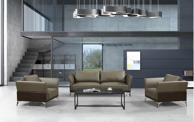 Taupe and Dark Brown Leather Reception Sofa Set with Coffee Table RCP-SOFA-311-CT