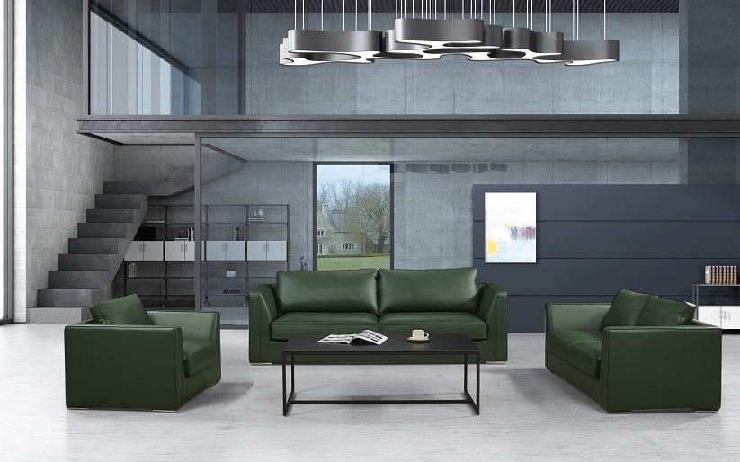 Dark Green Upholstered Three-Piece Lounge Seating Set with Coffee Table LS-GRN-BOX-3PC-CT