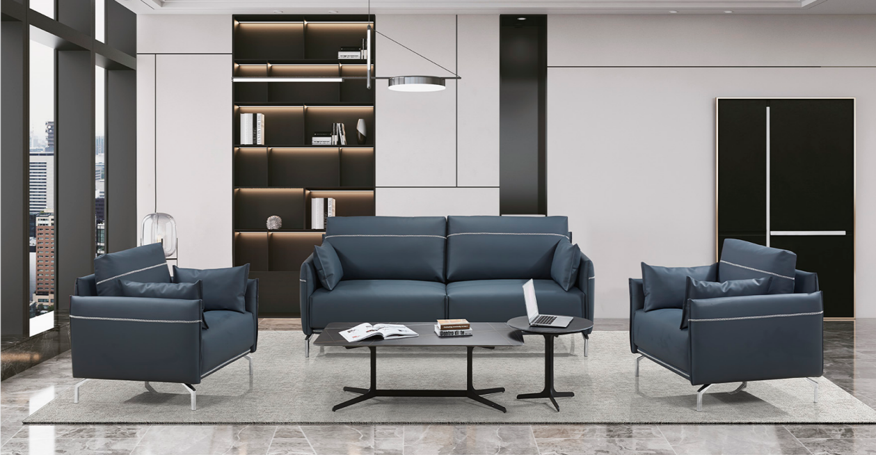 Three-Piece Navy Upholstered Lounge Seating Set with Coffee and Side Tables LGS-3PC-NAVY-2100