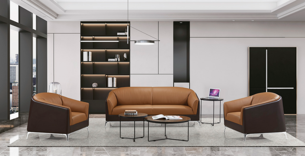 Business Reception Sofa Set with Three-Seat Sofa and Two Armchairs RCP-SF3-21-2CH-CARAMEL-DARKBROWN