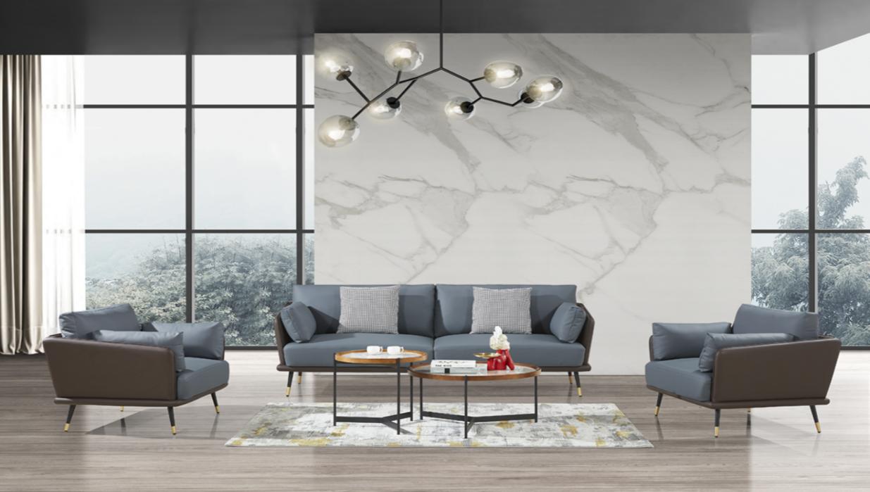 Contemporary Slate Blue Upholstered Lounge Set with Three-Seat Sofa and Two Armchairs LS-MODERN-SLATE-311