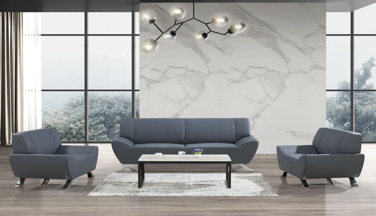 Three-Piece Slate Gray Faux Leather Lounge Sofa Set with Coffee Table LF-GRY-31-CT