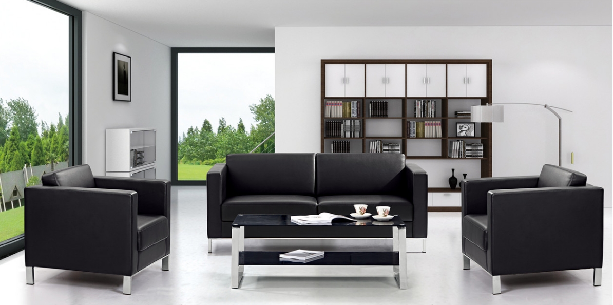Modern Black Leather Two-Seat Reception Sofa RC-SO2-BLK-1800