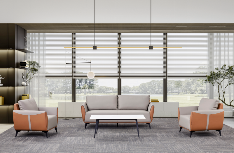 Two-Tone Upholstered Reception Lounge Set with Sofa, Two Armchairs and Coffee Table LGS-3PC-GYOG-2200