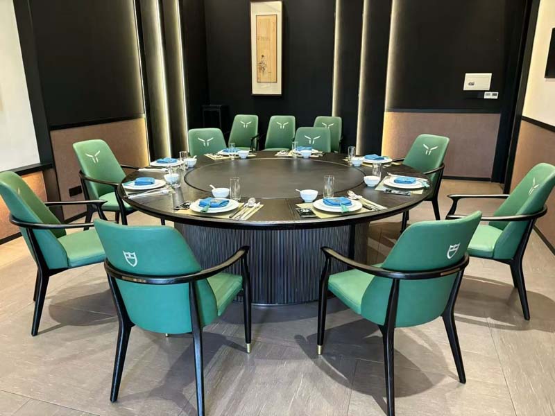 Ten-Seat Round Dining Table with Upholstered Armchairs RDT-2400-10C-GRN