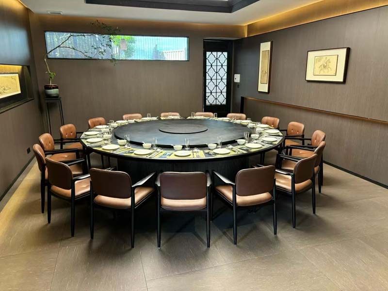 16-Seat Round Banquet Dining Table with Central Lazy Susan and Upholstered Armchairs RBT-2400-16S-LS