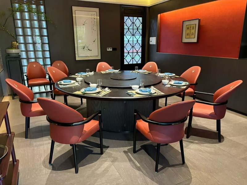 10-Seat Round Dining Table with Terracotta Upholstered Dining Chairs RDT-1800-LAZY-10CH