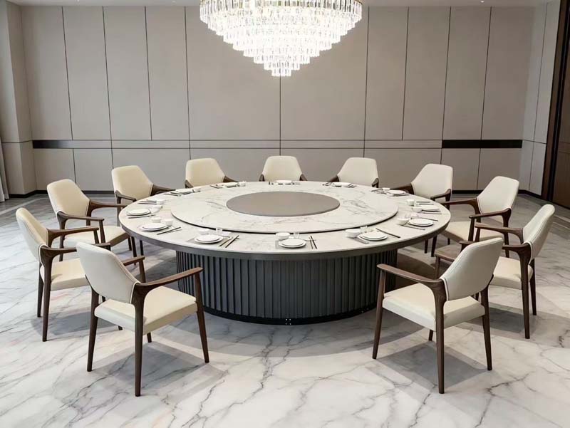 12-Seat Round Banquet Dining Table with Lazy Susan and Upholstered Armchairs RDT-2400-12S-LS-SET