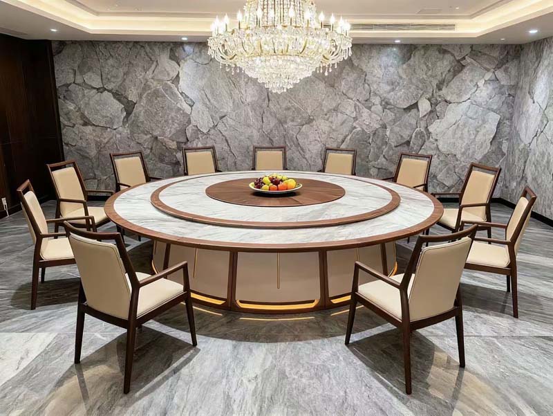 12-Seat Round Banquet Dining Table with Lazy Susan and Upholstered Armchairs RDT-3000-WL-12C
