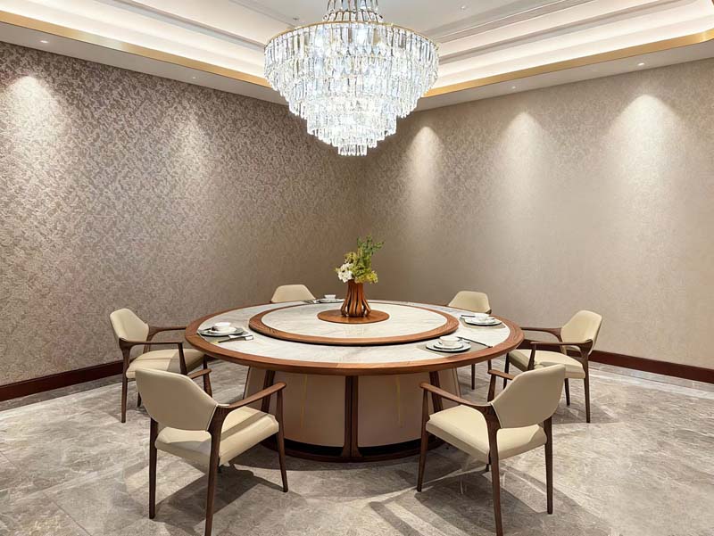 Round Marble-Top Banquet Dining Table with Eight Upholstered Armchairs RDT-MARBLE-1800-8S