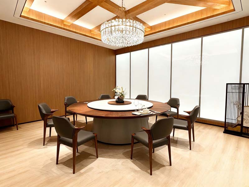 Round Wooden Dining Table with Lazy Susan and Ten Upholstered Chairs RDT-2400-WAL-10C