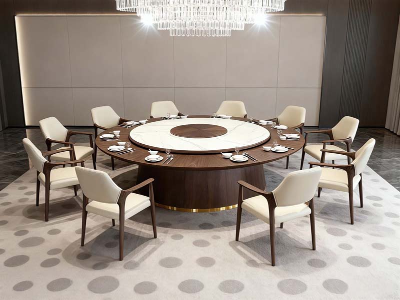 Round Banquet Dining Table Set with Ten Upholstered Armchairs RBT-2400-L10-WAL