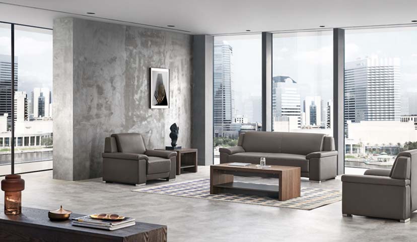 Three-Seat Grey Leather Reception Sofa RC-SO3-GRY-2100