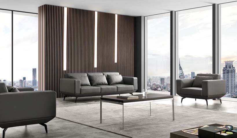 Modern Gray Upholstered Three-Seat Reception Sofa SOF-RCP-GRY-3S-2200
