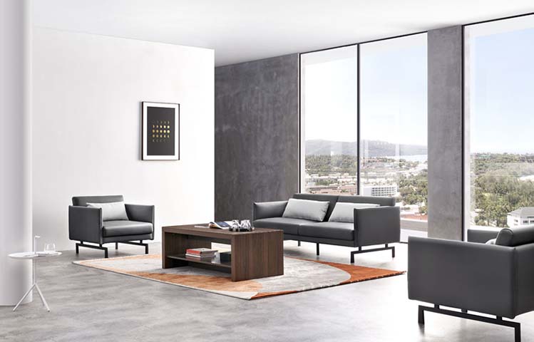 Dark Gray Upholstered Three-Seat Reception Sofa with Metal Sled Base LOS-3S-DG-SLED