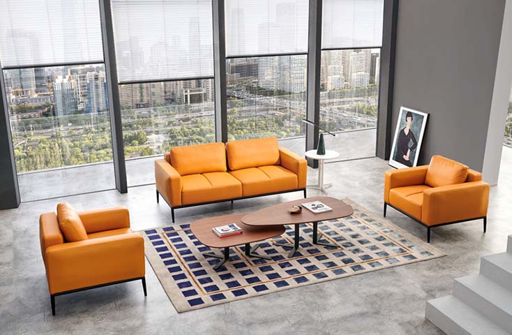 Five-Piece Orange Leather Lounge Seating and Nesting Coffee Table Set LS-ORG-311-CT2