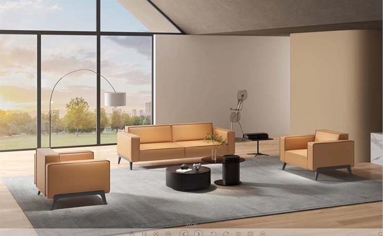 Modern Camel Leather Reception Sofa Set with Two Armchairs LGS-CAMEL-311-SET