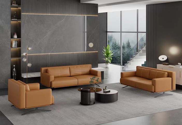 Tan Leather Lounge Seating Collection with Three-Seat Sofa, Two-Seat Sofa and Armchair LGS-TN01-321