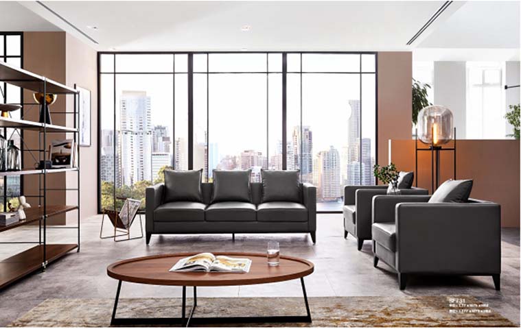 Dark Gray Three-Seat Upholstered Lounge Sofa with Square Arms and Tapered Legs SOF-3S-DG-SQARM-2100