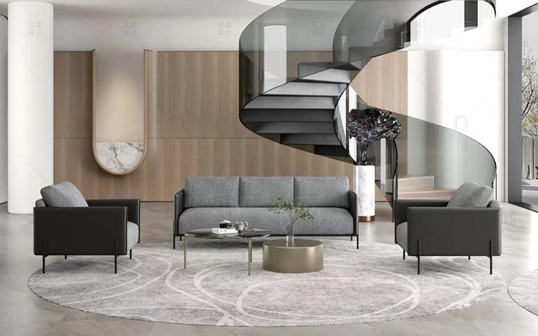 Three-Seat Gray Fabric Lounge Sofa with Dark Upholstered Arms LF-SOFA-3S-GRY-BLK-2200