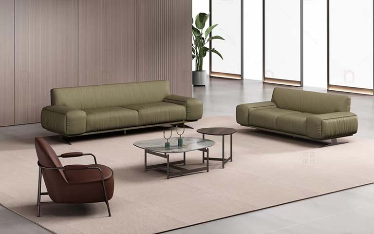 Three-Seat Olive Green Upholstered Sofa with Low Metal Base SOF-3S-OLV-METAL-2520