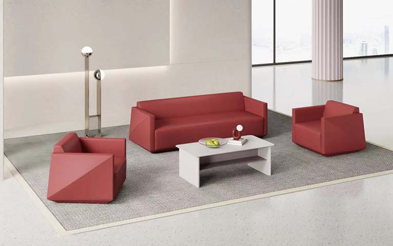 Three-Seat Upholstered Contract Lounge Sofa with Geometric Block Arms LS-FACET3-RED-2200