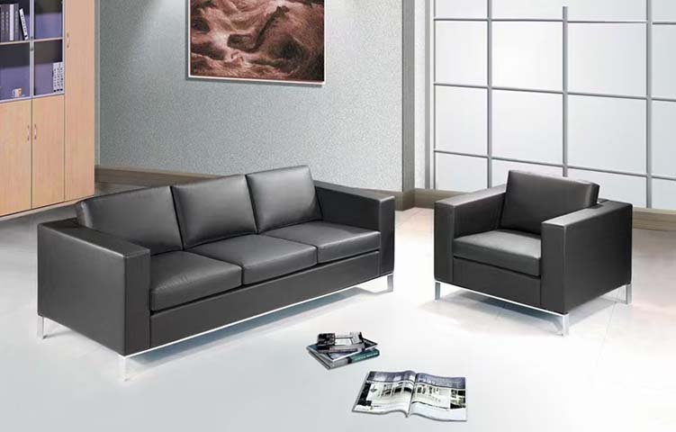 Black Faux Leather Three-Seat Reception Sofa and Matching Armchair Set RCV-BLK-3S-1S-SET