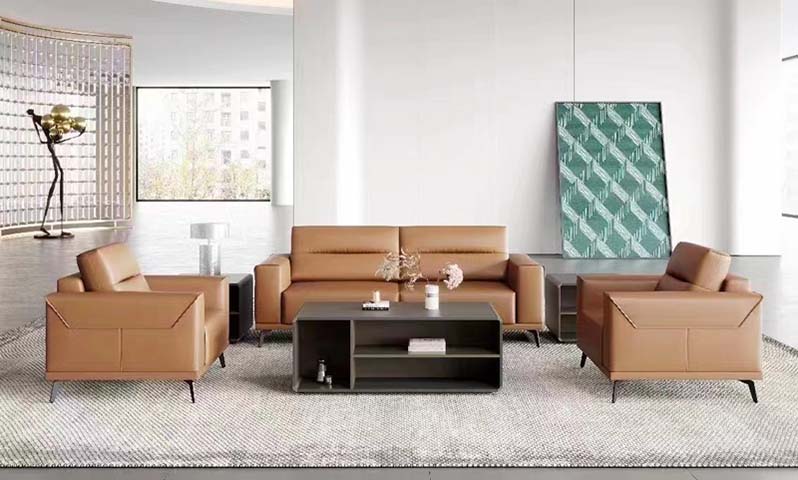 Tan Leather 3-Piece Lounge Sofa Set with Dark Open-Shelf Coffee Table LGS-TN3-CD1200