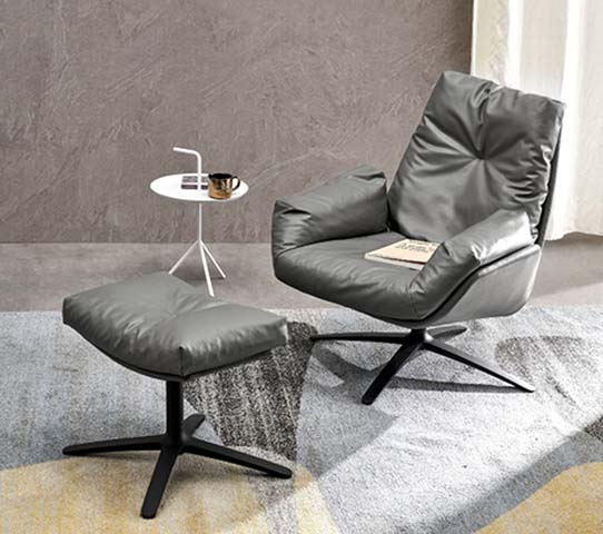 Gray Upholstered Swivel Lounge Chair with Ottoman LC-GRY-SWIVEL-OT-760