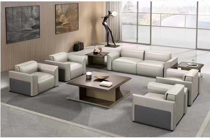 Modern Leather Reception Sofa Set with Coffee and Side Tables RCP-LTH-2S4A-CT01