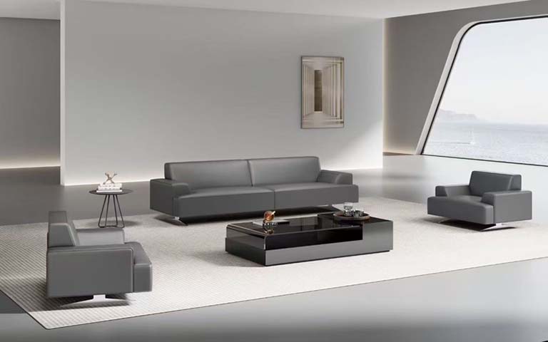 Gray Leather Executive Sofa Set with Glass Coffee Table SOF-GRY-311-SET