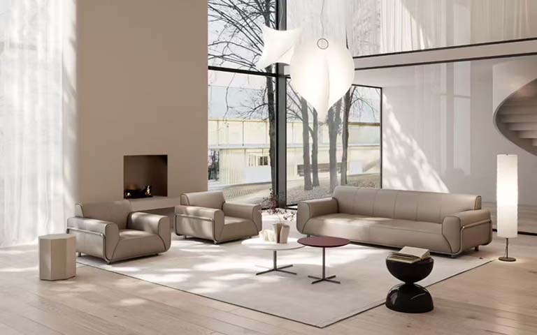 Modern Greige Leather Three-Seat Sofa with Rounded Track Arms SOF-GRG-3S-RTA-2400