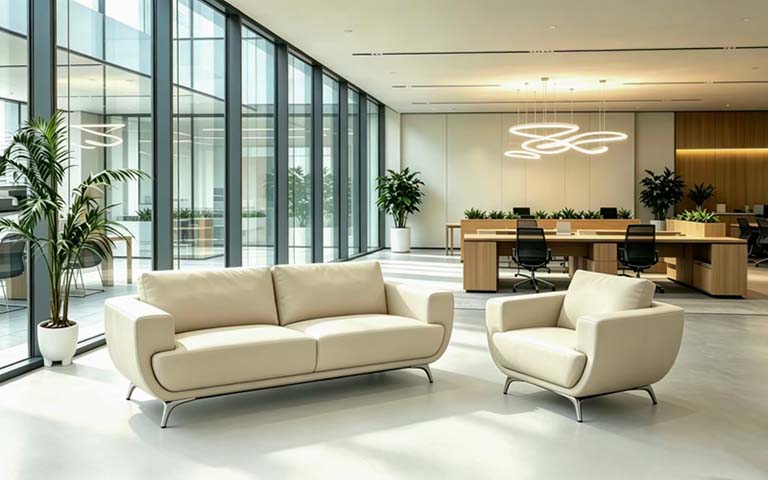 Cream Leather Two-Seat Sofa with Matching Lounge Armchair LTH-CR2-AC1