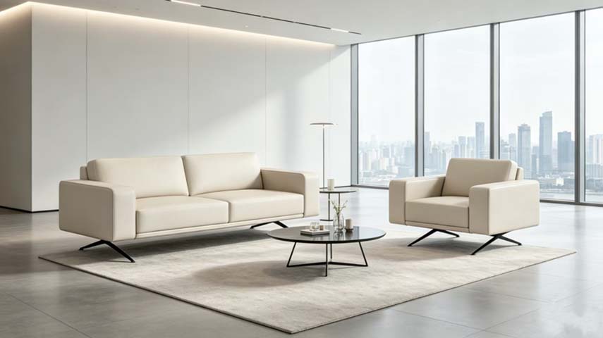 Modern Cream Upholstered Three-Seat Office Lounge Sofa LSO-CRM-3S-XLEG