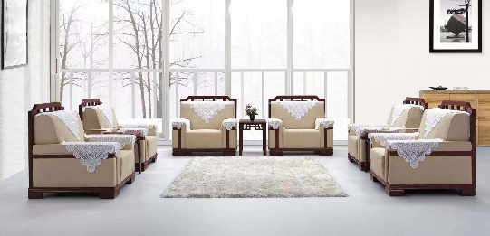 Eight-Seat Formal Reception Sofa Set with Center Table and Lace Headrest Covers RC-ARM-8ST-WT