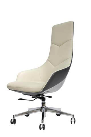 High-Back Swivel Executive Chair with Ivory Upholstery and Chrome Base EXEC-HB-IVORY-CH5-01