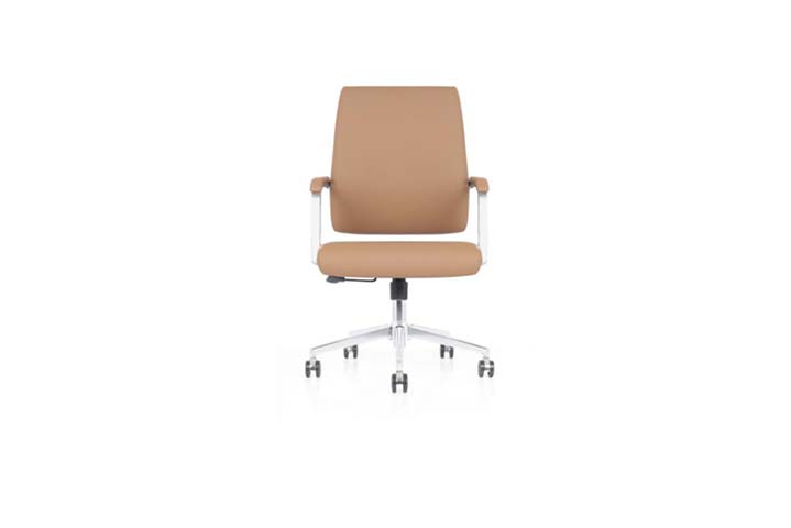 Tan Upholstered Mid-Back Swivel Conference Chair MB-TAN-ALU-01