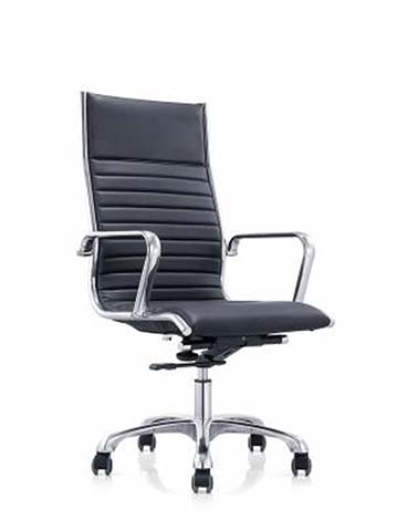High-Back Ribbed Black Executive Swivel Chair with Polished Aluminum Frame EO-HB-RIB-ALU-01
