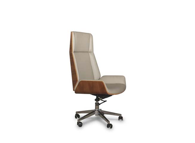 High-Back Executive Swivel Chair with Walnut Bentwood Shell and Beige Upholstery HB-EWC-700-BG